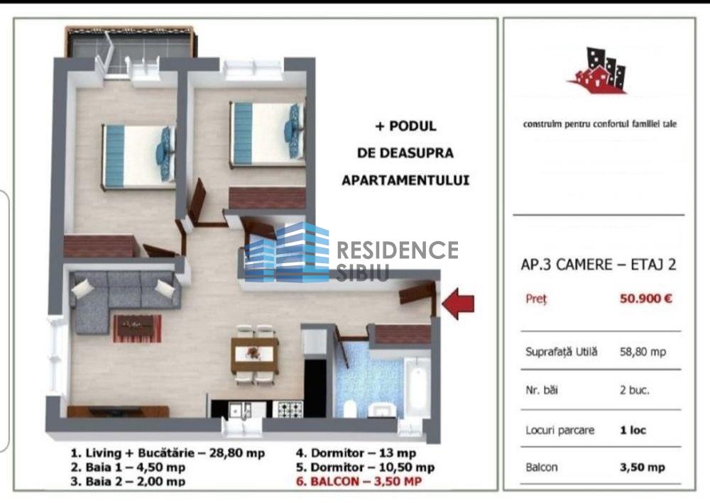 Apartament 3 camere in Selimbar