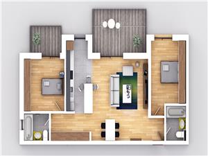 Apartament 3 camere la cheie cu terasa si gradina, Selimbar